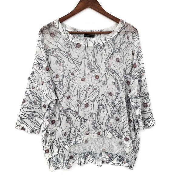 Nally & Millie Tops - Nally & Millie Womens Floral Scoop Neck High-Low Top 3/4 Sleeve One Size Blouse